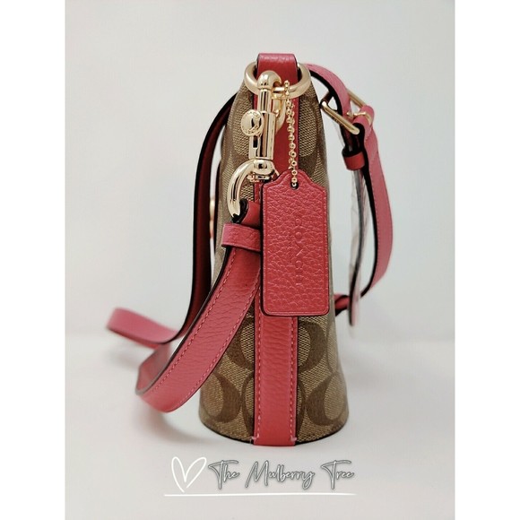 NWT Coach c2817 Addie Crossbody In Signature Canvas Khaki Fuschia Org $328 - Picture 3 of 12